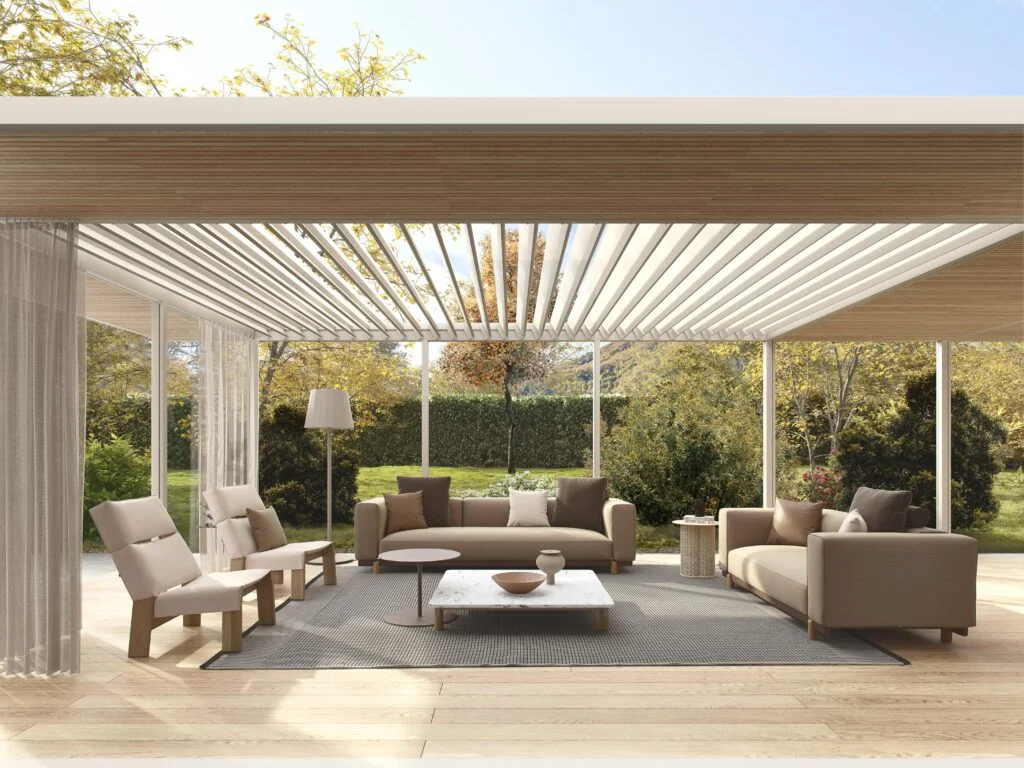 mobilier d'extérieur sous une pergola