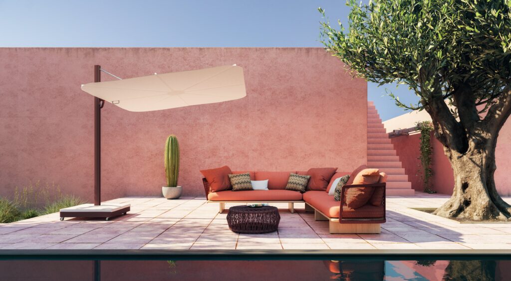 photo d'une terrasse avec un parasol Umbrosa