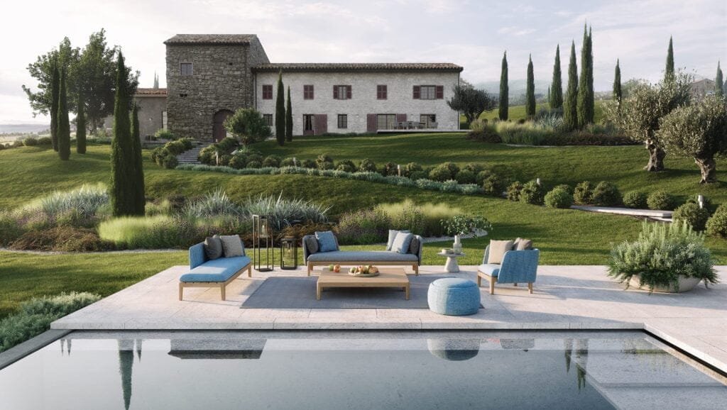 mobilier d'extérieur près d'une piscine