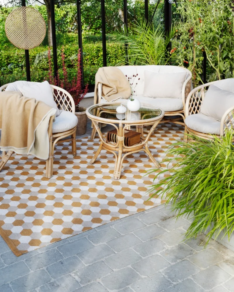 Photo d'une terrasse avec un tapis d'extérieur