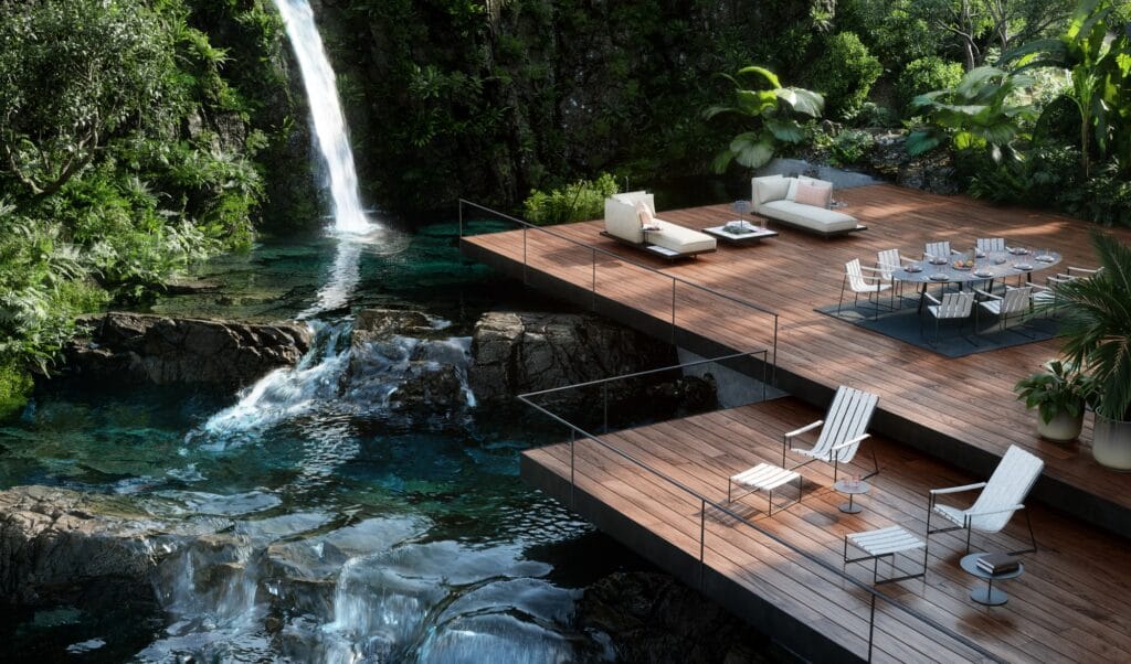 Photo de mobilier Royal Botania près d'une fontaine