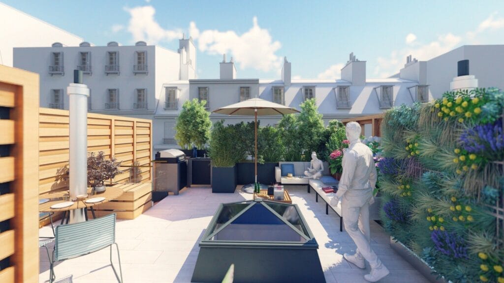 image 3D d'un toit terrasse à Paris