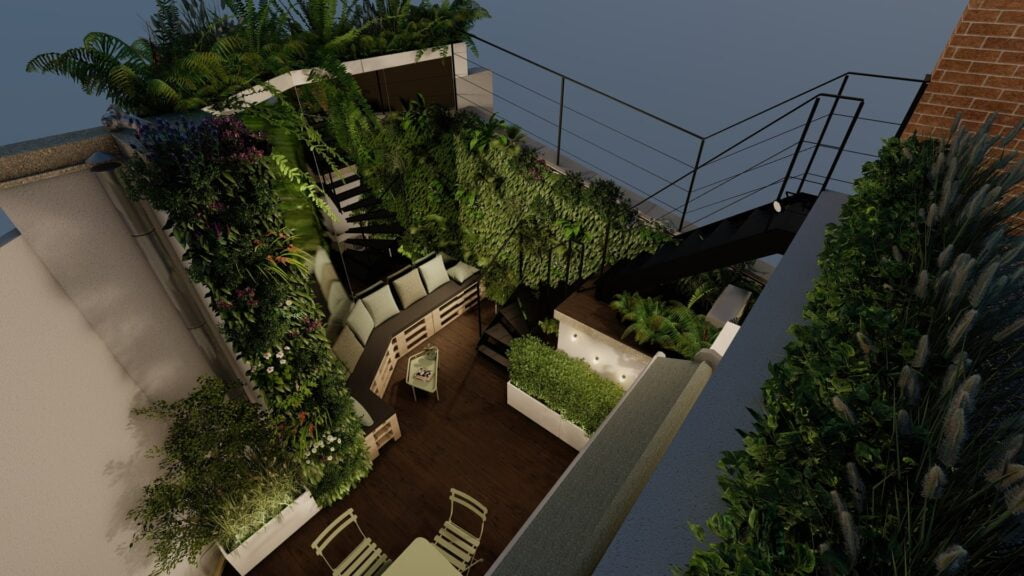 réalisation en 3D d'une terrasse à Paris