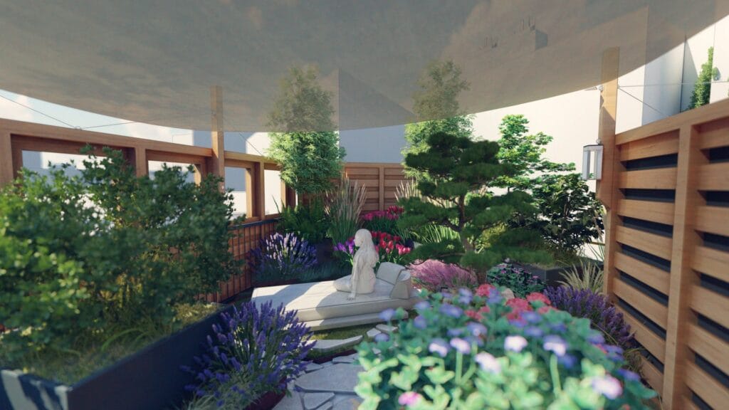 Image 3D de la réalisation d'un toit-terrasse à Paris