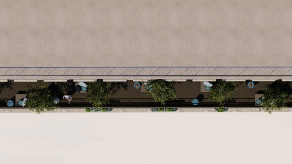 Plan en 3D d'une terrasse d'entreprise à Paris pour un projet d'aménagement extérieur