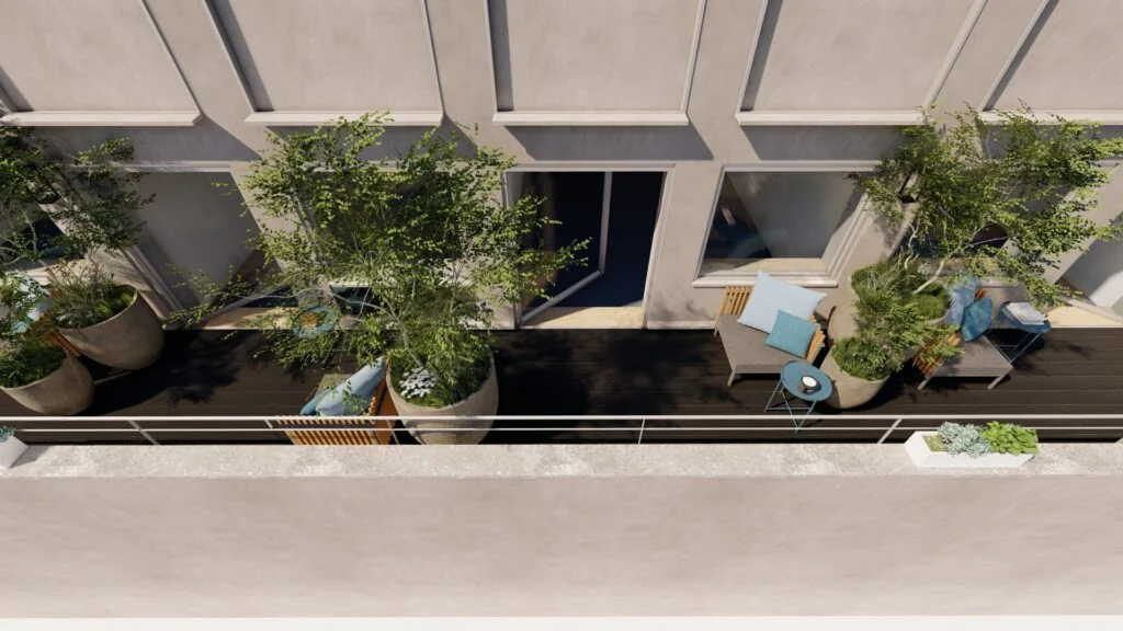 conception 3d pour un projet d'aménagement extérieur pour une terrasse d'entreprise à Paris 8