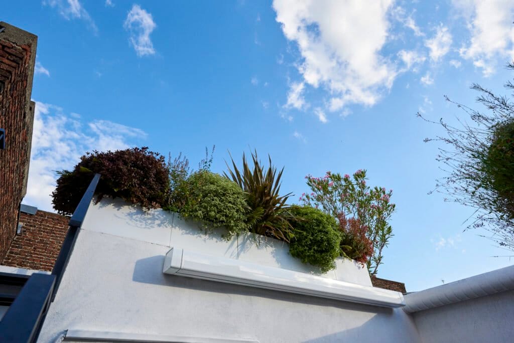 Photo d'une terrasse équipée de plusieurs pots et végétaux