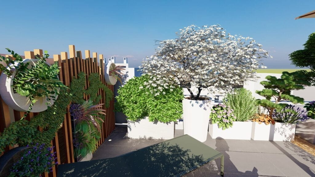 Photo d'un bureau d'étude 3d d'un toit terrasse aménagé