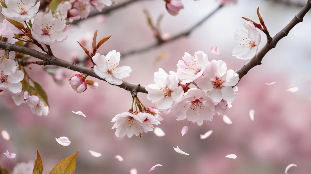 Photo d'un cerisier avec des fleurs blanches, inspiré du Japon