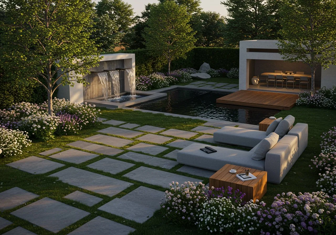 Inspiration pour un aménagement de jardin contemporain, alliant lignes épurées et matériaux modernes pour un extérieur stylé.