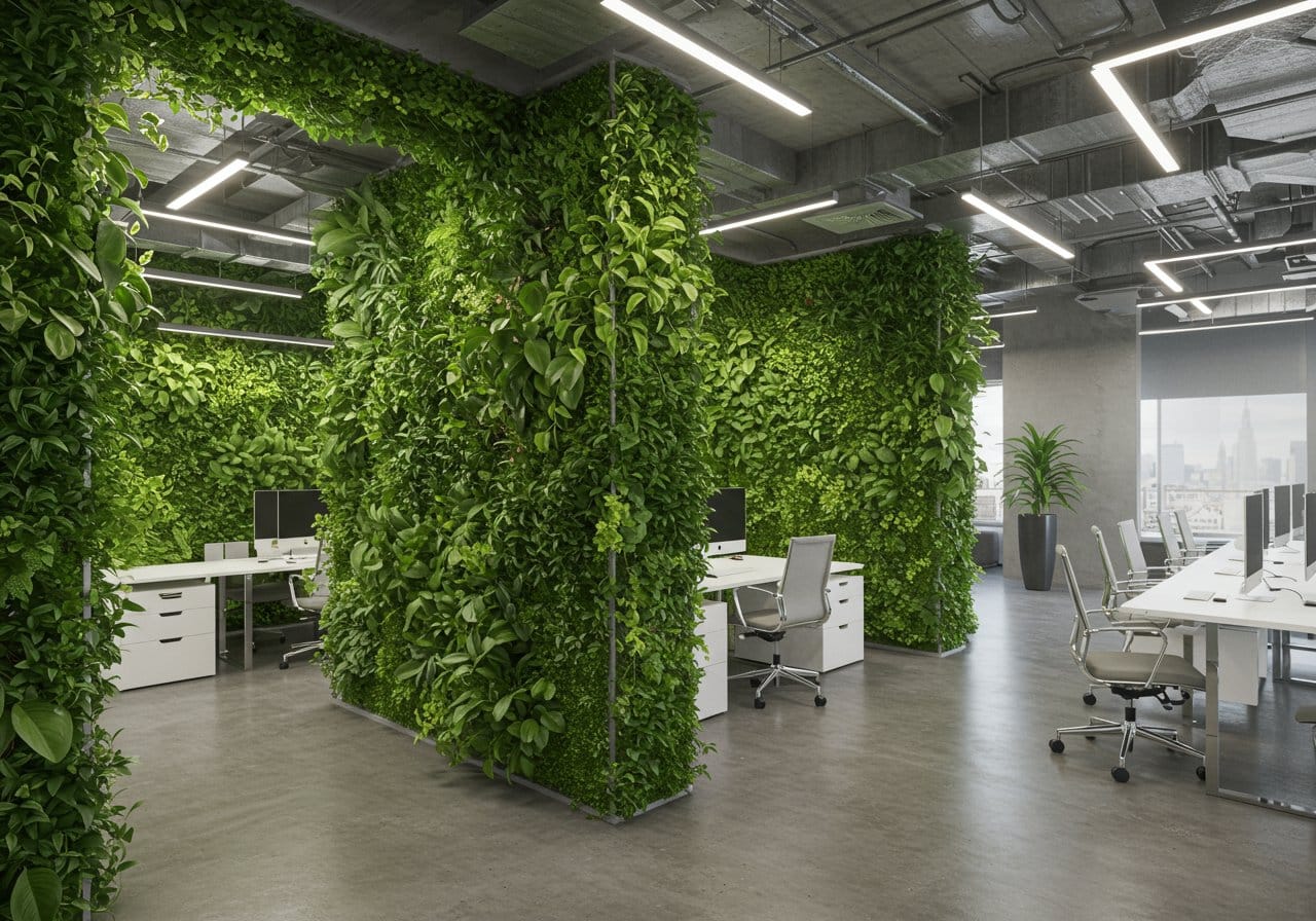 La présence de plantes optimise les bureaux végétalisés, favorisant un cadre de travail apaisant et stimulant.