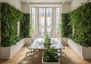 Services d'une entreprise de végétalisation de bureaux à Paris pour des espaces de travail plus sains et dynamiques.