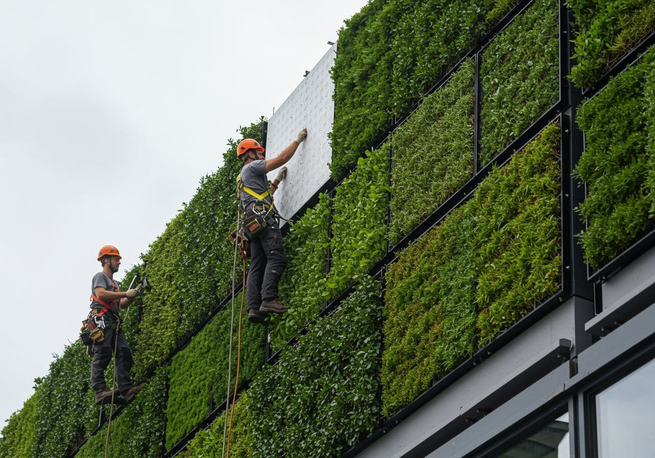 Création d'espaces verts verticaux favorisant la biodiversité et le bien-être en ville.