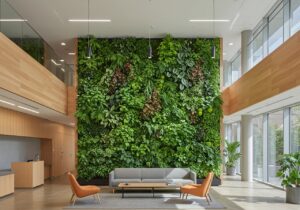 Un mur végétal pour bureaux favorise un environnement de travail apaisant et stimulant pour les employés.