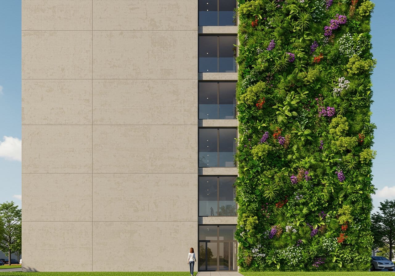 Un mur végétal apporte une touche de nature innovante aux architectures modernes, favorisant l'écologie locale.