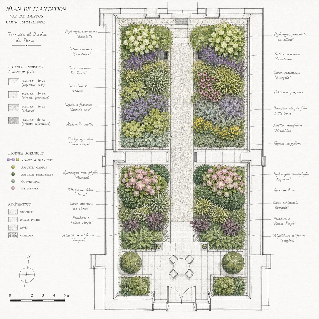 Substrat adapté végétalisation urbaine - composition en couches pour terrasse parisienne