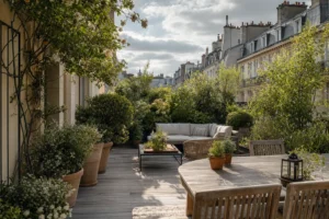 Terrasse parisienne en fleurs de avril à novembre : composer une floraison sur 7 mois - aménagement paysager Paris par Terrasse et Jardin de Paris