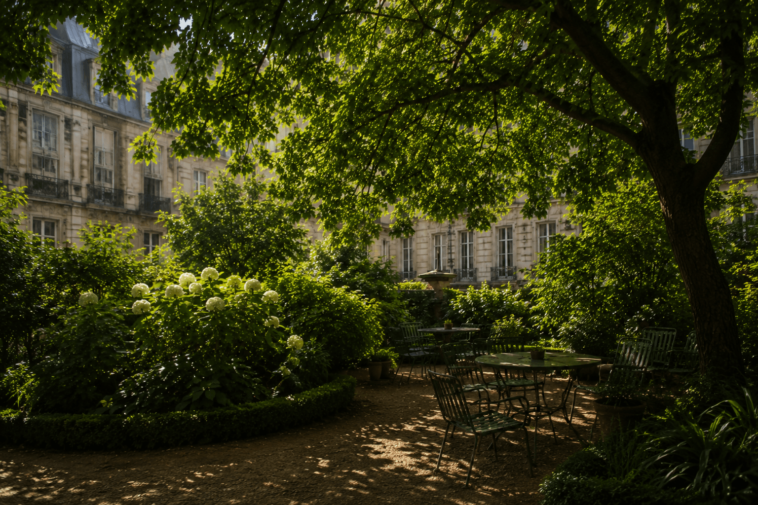 Arbres climatiseurs naturels : grand arbre ombrageant un jardin parisien