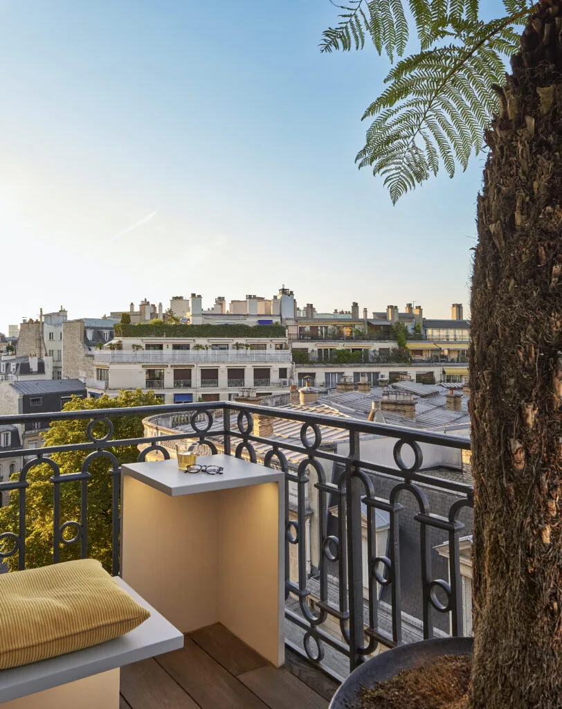 Balcon végétalisé ouvert sur les toits de Paris dans le 16e arrondissement